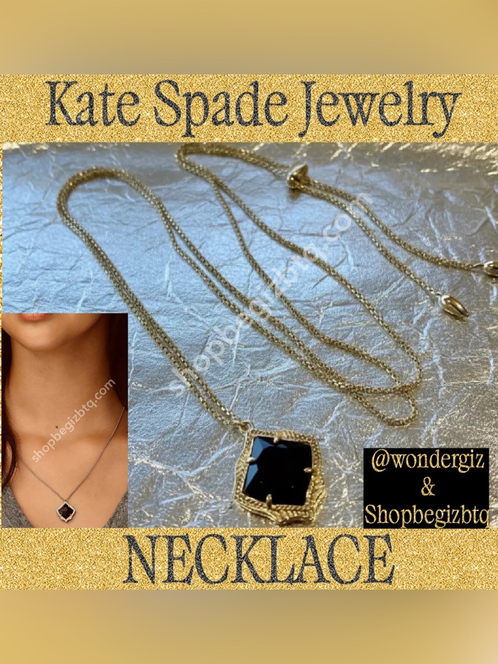 Authentic Kendra Scott Kasey Gold Adjustable Pendant Necklace Black Opaque Glass